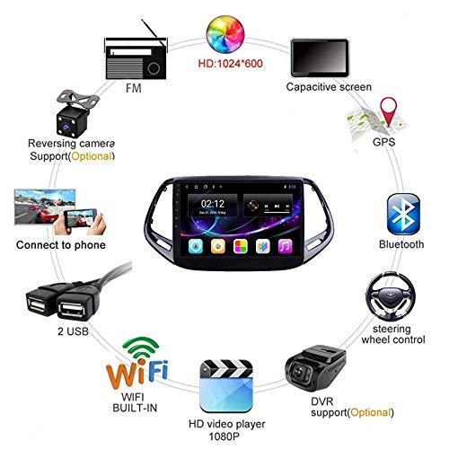 Car Stereo Android 10.0 Radio para Jeep Compass 2017-2019 Navegación GPS Unidad Principal de 9 Pulgadas Pantalla táctil HD Reproductor Multimedia MP5 Video con WiFi DSP SWC Mirrorlink