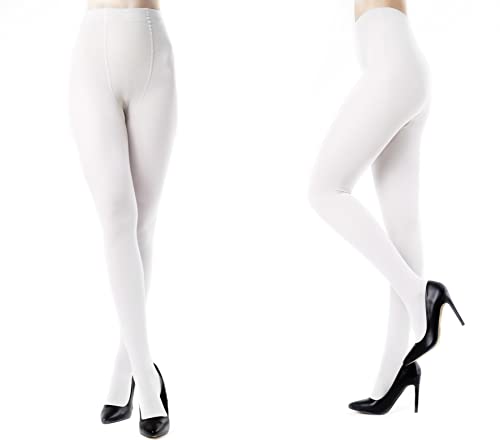 Carnavalife 2 Pares Medias Opacas para Mujer en Color Liso, Leggings Pantalones Elástico de Microfibra, Pantimedias de Soporte para Otoño y Invierno (Blanco)