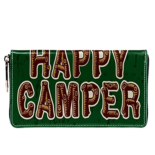 Cartera,Monedero,monederos de Cuero Genuino para Mujer Carteras para Hombre,Feliz campista Camping Vintage ,Estuche para Tarjetero