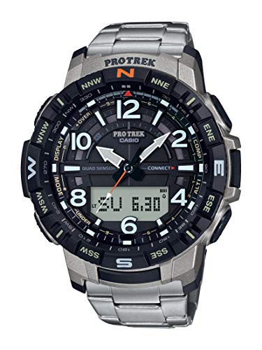 Casio Men's Pro Trek Bluetooth Connected Quartz Fitness Watch with Titanium Strap, Silver, 23 (Model: PRT-B50T-7CR)