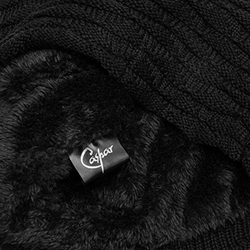 Caspar MU172 Gorro de Punto Beanie con Forro Polar y Estampado de Olas, Color:Negro, Talla:Talla Única