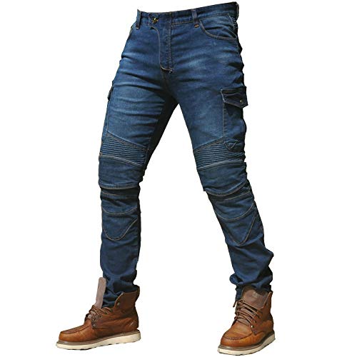 CBBI-WCCI Hombre Motocicleta Pantalones Moto Jeans con Protección Motorcycle Biker Pants (XXL= 36W / 32L, Azul)