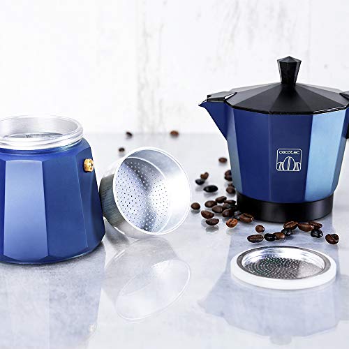 Cecotec cafetera Italiana MokClassic 900 Blue. Fabricada en Aluminio Fundido,Apta para Todo Tipo de cocinas, para 9 Tazas de café