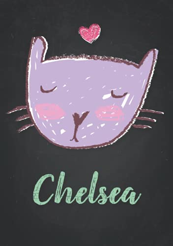 Chelsea: Carnet de notes A5 | Prénom personnalisé Chelsea | Cadeau d'anniversaire pour fille, femme, maman, copine, sœur | Dessin de chat mignon | 120 pages lignée, Petit Format A5 (14.8 x 21 cm)