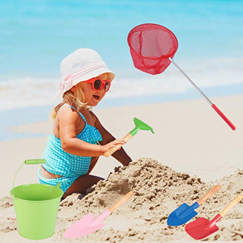 CLISPEED 6Pcs Niños Juguetes de Arena de Playa Set Palas de Cubo Rastrillos Red de Pesca Herramienta de Dragado de Excavación de Arena para Niños Pequeños