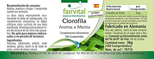 Clorofila con Aroma de Menta - VEGANA - 100 Comprimidos masticables - Suministro para 3 Meses - Calidad Alemana