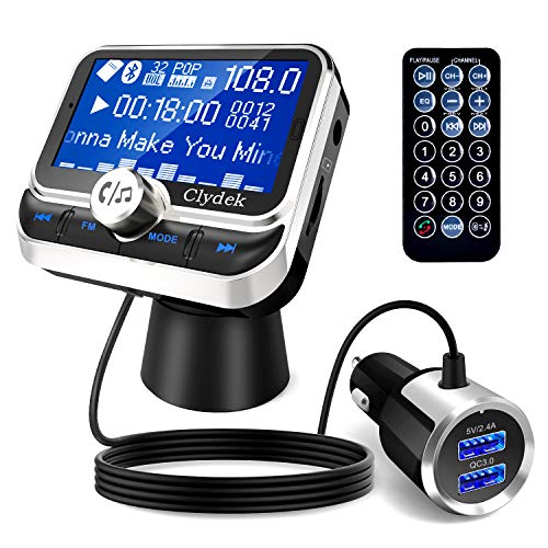 Clydek Transmisor FM para Automóvil, Bluetooth 5.0 Adaptador de Radio Inalámbrico para Automóvil con Puerto de Carga Dual QC3.0 y 5V/2.4A, Fácil Conexión a la Rejilla de Ventilación
