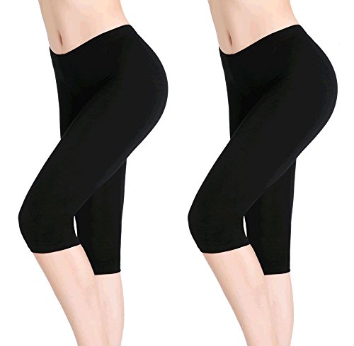 CnlanRow Mujer Pantalones Cortos Pantalón Capri Leggings Yoga - Suave Elástica Delgada