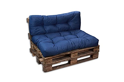 Cojines / colchón de Paleta, sofá, sillón, Asiento para Paleta de Euros, Asiento y Respaldo (Azul, 1 Respaldo de 120 x 40 cm y 1 Asiento de 120 x 80 cm)