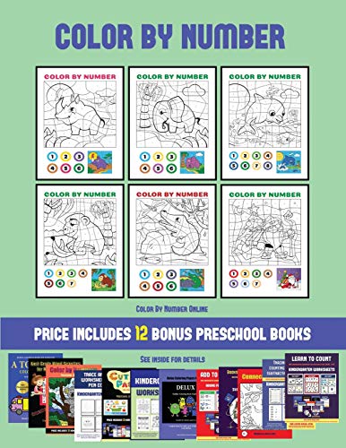 Color By Number Online (Color by Number): 20 printable color by number worksheets for preschool/kindergarten children. The price of this book includes 12 printable PDF kindergarten/preschool workbooks