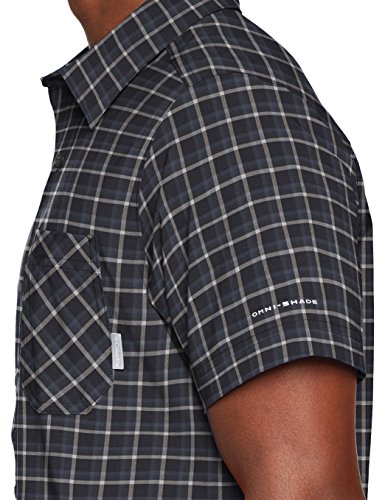 Columbia Triple Canyon Short Sleeve Shirt Camiseta de Senderismo Manga Corta, Hombre, Negro (Tiburón Plaid), L