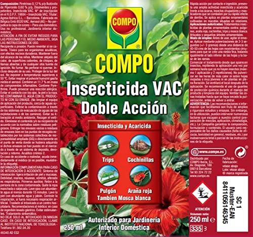 COMPO Aerosol Doble Acción, Insecticida y acaricida, Para jardinería exterior doméstica, 250 ml