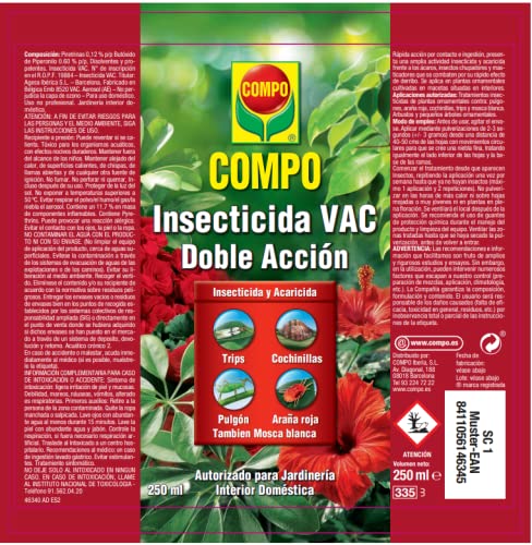 COMPO Aerosol Doble Acción, Insecticida y acaricida, Para jardinería exterior doméstica, 250 ml