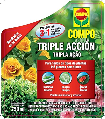 COMPO Triple Acción, Protección contra insectos, hongos y ácaros, Para plantas de interior y exterior, Resultados en 24h, Envase pulverizador, 750 ml