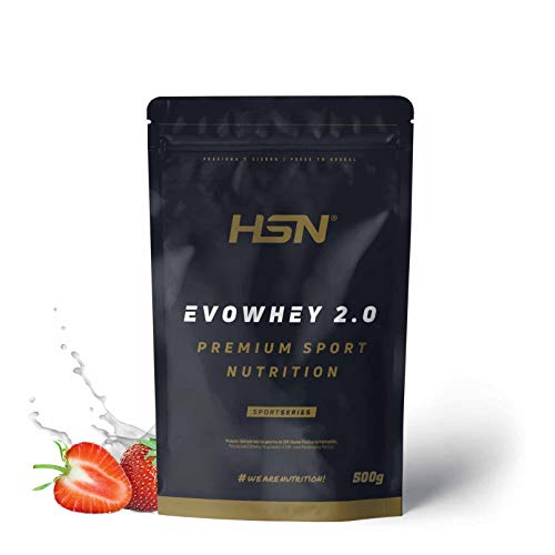 Concentrado de Proteína de Suero de HSN Evowhey Protein 2.0 | Sabor Fresa 500 g = 17 Tomas | Whey Protein Concentrate para Ganar Masa Muscular | No-GMO, Vegetariano, Sin Gluten ni Soja