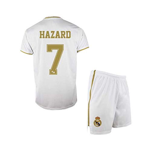 Conjunto Camiseta y pantalón 1ª equipación del Real Madrid 2019-20 - Replica Oficial con Licencia - Dorsal 7 Hazard - Niño Talla 12