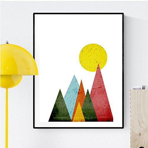 Conjunto de 3 láminas para enmarcar montañas geométricas. Carteles de estilo nórdico con imágenes geométricas, tamaño A3. Decoración del hogar.