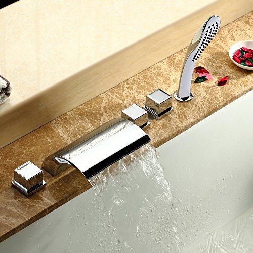Conjunto para bañera de manguera para ducha de mano y grifo mezclador con efecto cascada y lluvia, cromado, 5 unidades