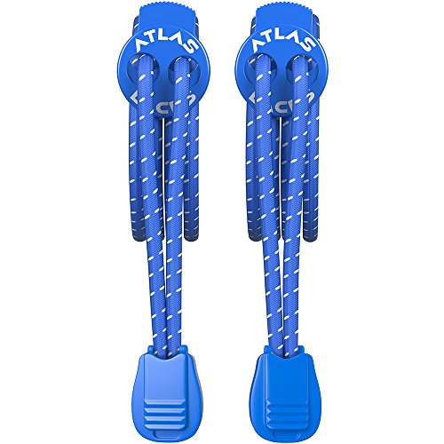Cordones elásticos deportivos con bloqueo - Atlas Laces - Innovadores lazos para zapatillas sin atar - Cordón elástico para atletas y corredores de maratón y triatlón - Para niños y mayores (1 par) (Azul)