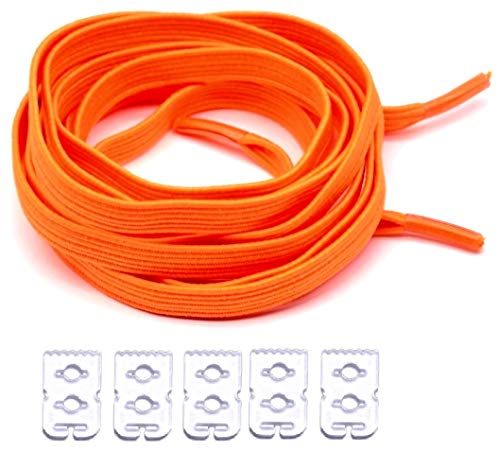 cordones platos elásticas, 90cm, sin nudos, cordones de bloqueo (neon aranja)