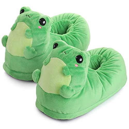 corimori - Eddy la rana, zapatillas de estar por casa de peluche, divertidas pantuflas de animales para niños y adultos, talla única 25 a 33,5, color verde