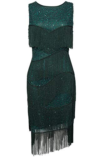 Coucoland - Vestido con flecos de los años 20, elegante, con borlas, de varias capas, estilo Gatsby, vintage, vestido de noche, cóctel, fiesta, estilo retro