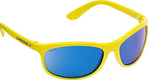 Cressi Rocker Floating Sunglasses Gafas de Sol Deportivas Flotantes con Estuche Rígido, Adultos Unisex, Amarillo-Lentes Espejadas Azul, Un Tamaño