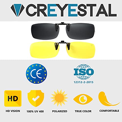 CREYESTAL Clip Gafas de Sol Polarizadas, Clip para Gafas para Sol, Clip Solar, Abatible y Ultraligero, Hombre, Mujer, 100% Anti-UV, Certificado CE