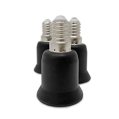 CROWN - Adaptador de 3 casquillos de lámpara LED (casquillo E14 a casquillo E27), Negro