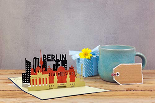 Cupon regalo para escapadas fin de semana a Berlin; tarjeta de regalo pop up para parejas y tarjetas felicitación 3d para amigos como souvenirs de alemania, A109