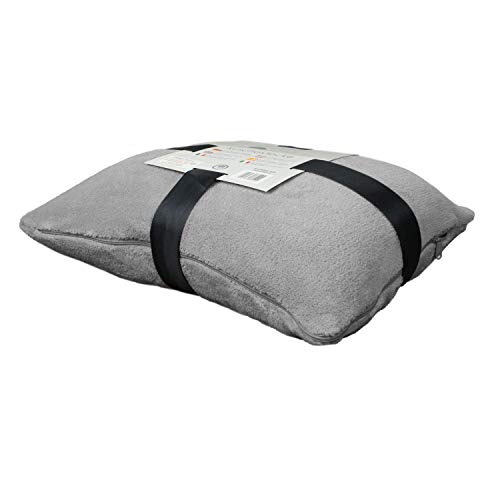 Delindo Lifestyle® Manta 2 en 1, 135 x 200 cm, suave y mullida, almohada de viaje convertible en manta de viaje para mujeres, hombres y niños, gris, 135 x 200 cm