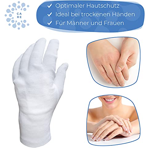 Dermatest: Excelente - Well B4® Care Guantes de algodón blanco, guantes de hilo hechos de 100% algodón para su protección cuando tenga la piel seca, 3 pares, guantes, tamaño L