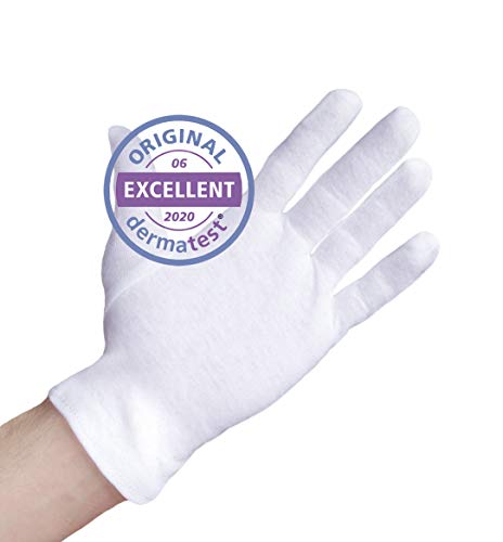 Dermatest: Excelente - Well B4® Care Guantes de algodón blanco, guantes de hilo hechos de 100% algodón para su protección cuando tenga la piel seca, 3 pares, guantes, tamaño L