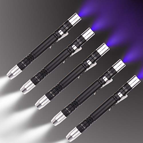 Detector de luz de la linterna Antorcha ultravioleta ultravioleta blanco púrpura para prueba Mini pluma UV linterna 395nm 2 en 1 linterna UV LED Fuente de luz Penlight Blacklight 2 (5 paquete)