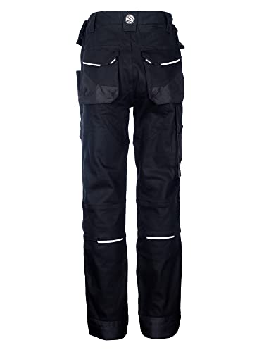 DINOZAVR Flex Pantalones de Trabajo elásticos Estilo Cargo para Hombre - Resistentes, con Bolsillos multifuncionales para Rodilleras y Franjas Reflectantes - Negro - EU50