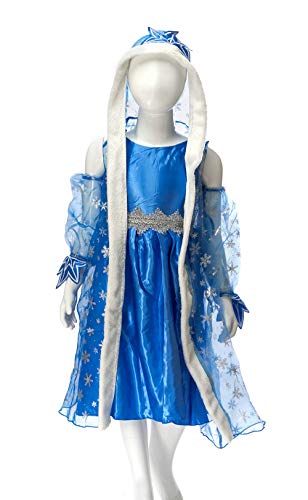 Disfraz de Reina del Hielo / Princesa de Nieve para niñas - Disfraz de 3 Piezas con Capa - Azul - Talla 120 (110-116)