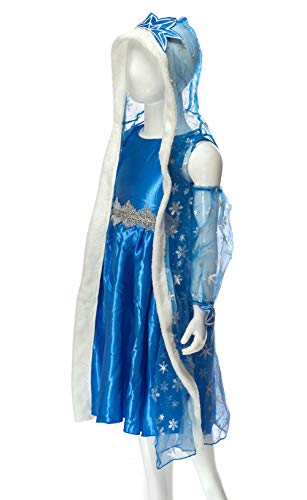 Disfraz de Reina del Hielo / Princesa de Nieve para niñas - Disfraz de 3 Piezas con Capa - Azul - Talla 120 (110-116)