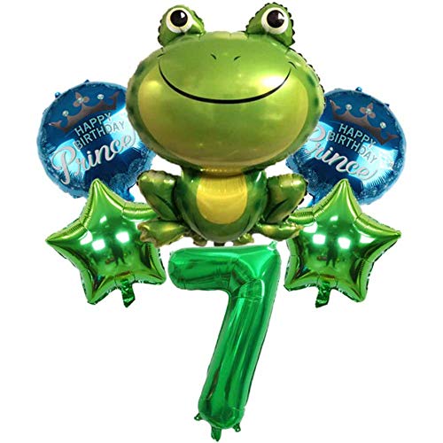 DIWULI, juego de globos de príncipe rana, globo número 7 verde, globo de lámina de sapo, feliz cumpleaños príncipe, 7º cumpleaños infantil, fiesta temática, decoración, globo de lámina