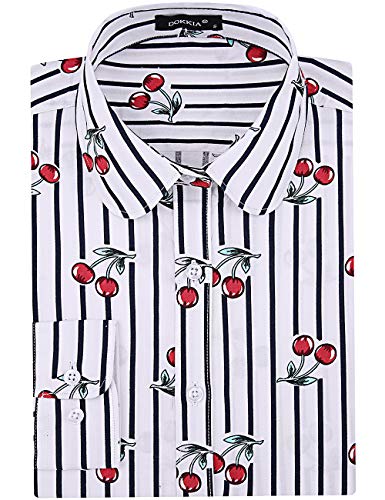 DOKKIA Blusa femenina de manga larga con botones y rayas verticales para el trabajo