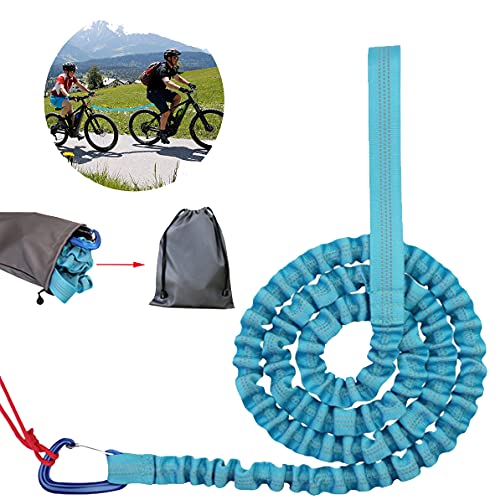 DONGNOD Cuerda de remolque para bicicleta, 3 m, para niños y padres, cuerda elástica con gancho de seguridad, hasta 500 lb/225 kg, apta para niños o adultos, bicicleta de montaña, color azul