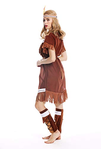 dressmeup - W-0211 Disfraz mujer feminino Halloween vestido largo nativa americana indígena india Talla M