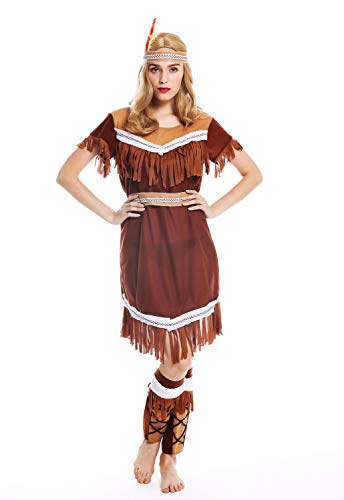 dressmeup - W-0211 Disfraz mujer feminino Halloween vestido largo nativa americana indígena india Talla M
