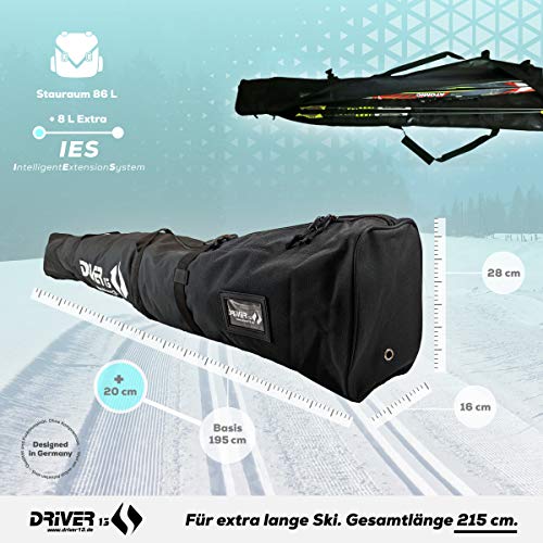 Driver13 ® bolsa de esquí de fondo 195-215 cm negro y bastones.