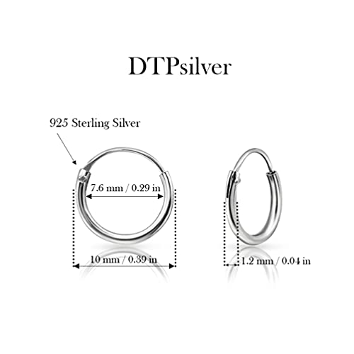 DTPsilver® Pendientes de Aro/Creoles - Plata de Ley 925 - Pequeños/Medianos/Grandes - Espesor 1.2 mm - Diámetro 10 mm
