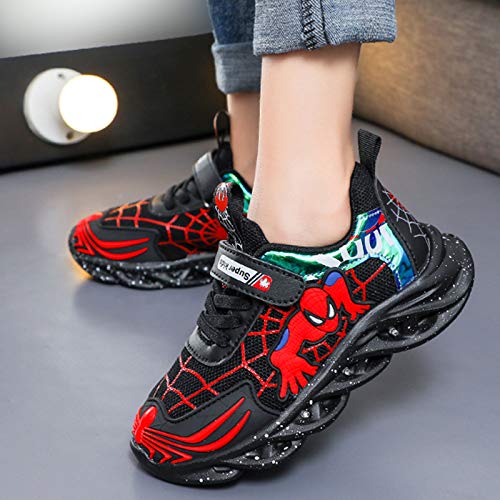 DTZW Zapatillas de deporte transpirables para niños con luz LED para niños y niñas (tamaño: 26, color: negro)