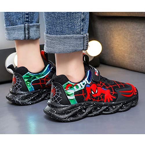 DTZW Zapatillas de deporte transpirables para niños con luz LED para niños y niñas (tamaño: 26, color: negro)