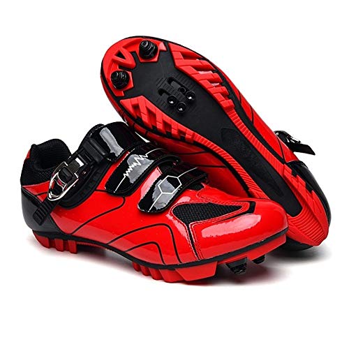 DUOER Zapatos de MTB Hombres Deporte al Aire Libre de la Bicicleta Zapatos de autobloqueo Profesional Que compite con la Bici del Camino (Color : Red, Shoe Size : 9)