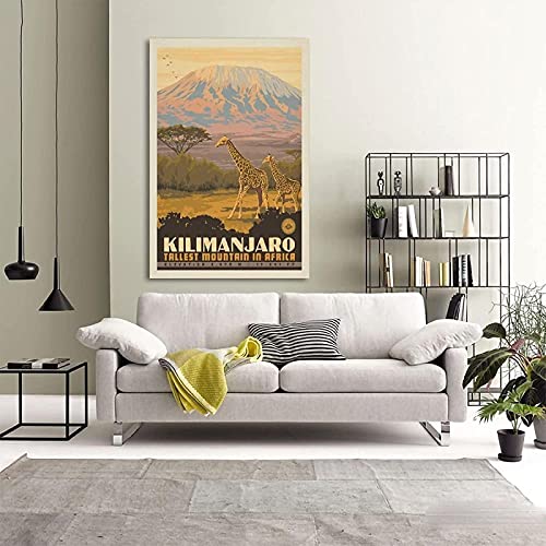 Dvbhd Posters para Pared Póster de Viaje Vintage Kilimanjaro montaña más Alta en África Lienzo artístico póster y Cuadro de Arte de Pared impresión Poster de Decoracion moderna50x70cm x1 Sin Marco