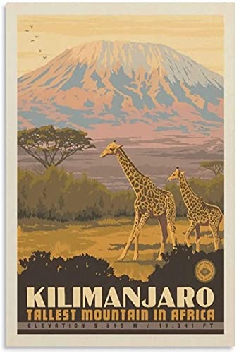 Dvbhd Posters para Pared Póster de Viaje Vintage Kilimanjaro montaña más Alta en África Lienzo artístico póster y Cuadro de Arte de Pared impresión Poster de Decoracion moderna50x70cm x1 Sin Marco