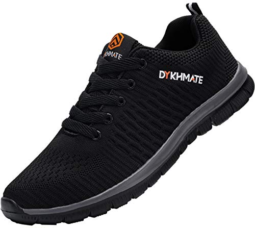 DYKHMATE Zapatillas de Deportes Hombre Ligero Transpirable Zapatos para Correr Gimnasio Casual Sneakers (Negro Gris,40 EU)